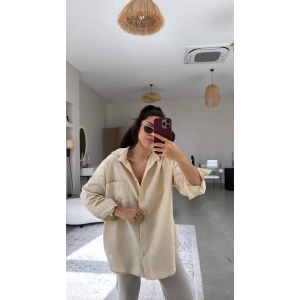 Kadın Tek Cepli Over Size Ketem Gömlek