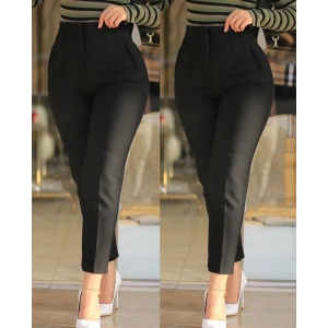 Kadın üste Oturan Paçası Bilek üzerinde Biten Krep Kumaş Kumaş Pantolon 36 (S) - 50 (5XL)