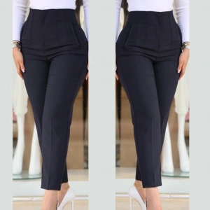 Kadın üste Oturan Paçası Bilek üzerinde Biten Krep Kumaş Kumaş Pantolon 36 (S) - 50 (5XL)