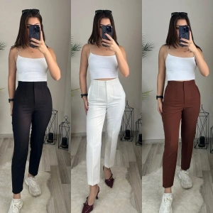 Kadın üste Oturan Paçası Bilek üzerinde Biten Krep Kumaş Kumaş Pantolon 36 (S) - 50 (5XL)