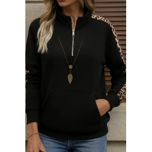 Kadın Uzun Kollu Balıkçı Yaka önden Fermuarlı Polar Bluz