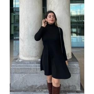 Kadın Uzun Kollu Balıkçı Yaka Salaş Kusa Akrilik Elbise