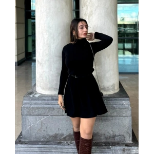 Kadın Uzun Kollu Balıkçı Yaka Salaş Kusa Akrilik Elbise