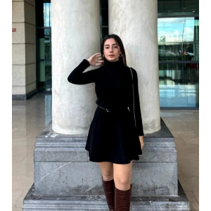 Kadın Uzun Kollu Balıkçı Yaka Salaş Kusa Akrilik Elbise