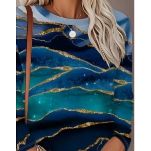 Kadın Uzun Kollu Bisiklet Yaka Desenli Modal Bluz