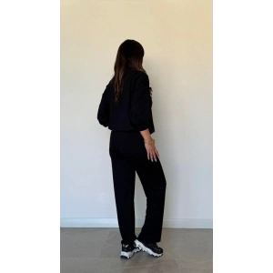 Kadın Uzun Kollu Bisiklet Yaka Viskon Iki Iplik Bluz Ve Pantolon Ikili Takım