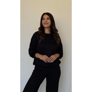 Kadın Uzun Kollu Bisiklet Yaka Viskon Iki Iplik Bluz Ve Pantolon Ikili Takım