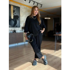 Kadın Uzun Kollu Bisiklet Yaka Viskon Iki Iplik Bluz Ve Pantolon Ikili Takım