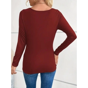 Kadın Uzun Kollu Derin Degaje Yakalı Taşlı Sandy Bluz