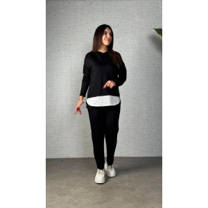 Kadın Uzun Kollu Kapşonlu Bağcıklı Viskon Iki Iplik Bluz Ve Pantolon Ikili Takım