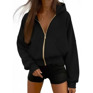 Kadın Uzun Kollu Kapşonlu Fermuarlı önden Cep Detaylı şardonlu Iki Iplik Ceket
