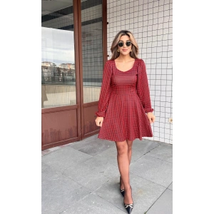 Kadın Uzun Kollu Kare Kalp Yakalı Mini Modal Elbise