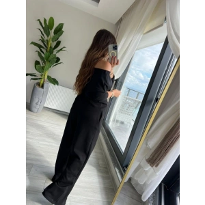 Kadın Uzun Kollu Tek Omuzdan Açık Modal Bluz Ve Pantolon Ikili Takım