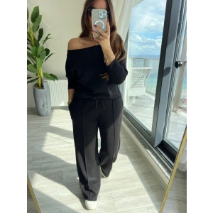 Kadın Uzun Kollu Tek Omuzdan Açık Modal Bluz Ve Pantolon Ikili Takım