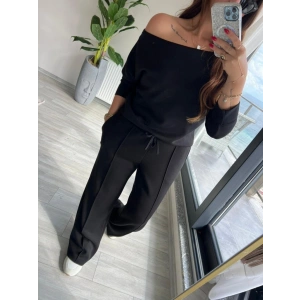 Kadın Uzun Kollu Tek Omuzdan Açık Modal Bluz Ve Pantolon Ikili Takım