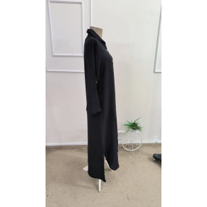 Kadın Uzun Kollu Yakalı önden Düğmeli Geniş Kesim Detaylı Uzun Elbise