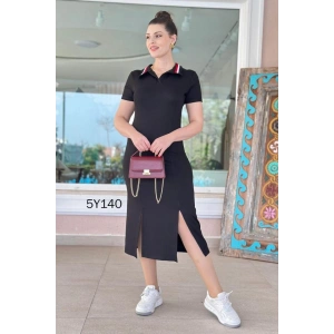Kadın Yaka Ribanalı Çift Yırtmaçlı Elbise