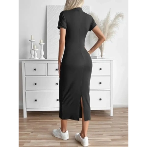 Kadın Yarı Balıkçı Yaka Yırtmaçlı Dalgıç Midi Elbise