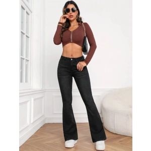 Kadın Yüksek Bel Cepli İspanyol Paçalı Kot Jeans Pantolon