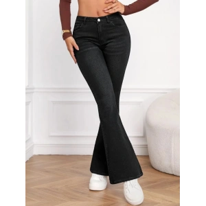Kadın Yüksek Bel Cepli İspanyol Paçalı Kot Jeans Pantolon