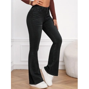 Kadın Yüksek Bel Cepli İspanyol Paçalı Kot Jeans Pantolon