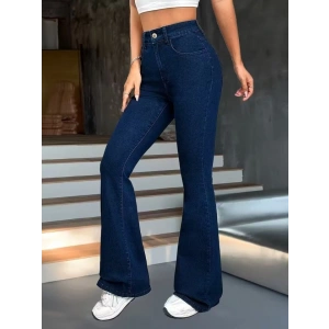 Kadın Yüksek Bel Paçaya Doğru Geniş Kot Pantolon