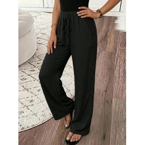 Kadın Yüksek Bel Süs Bağcıklı Yandan Dantel Detay Uzun Pantolon