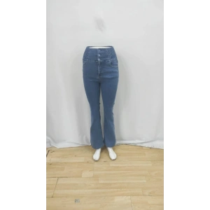 Kadın Yüksek Bel Yanları Lastik önü Düğmeli Kot Pantolon