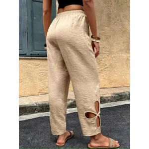 Kadın Yüksel Beli Lastikli Yan Detayı çiçek Desenli Pantolon