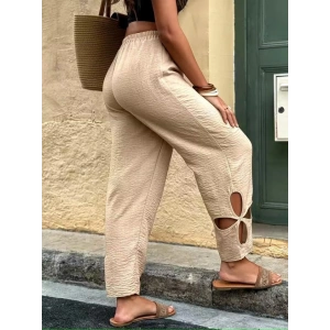 Kadın Yüksel Beli Lastikli Yan Detayı çiçek Desenli Pantolon