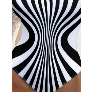 Kadın Yuvarlak Yaka Askılı Zebra Desen Baskılı Dalgıç Mayo