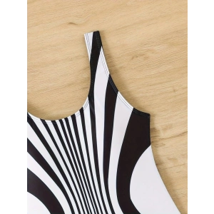 Kadın Yuvarlak Yaka Askılı Zebra Desen Baskılı Dalgıç Mayo
