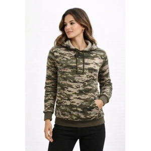 Kamuflaj Desenli 2 İplik 4 Mevsim Kapüşonlu Kanguru Cepli Hoodie Sweatshirt - Kamuflaj