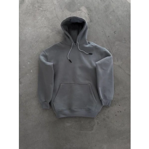 Kapşonlu Üç İplik Penye Basic SweatShirt - Boyalı Gri