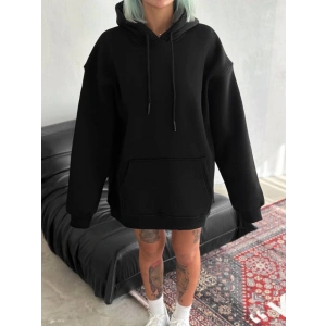 Kapşonlu Üç İplik Penye Basic SweatShirt - Siyah