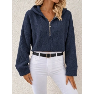 Kapüşonlu Fermuarlı Dokulu Sweatshirt