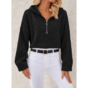 Kapüşonlu Fermuarlı Dokulu Sweatshirt
