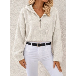 Kapüşonlu Fermuarlı Dokulu Sweatshirt