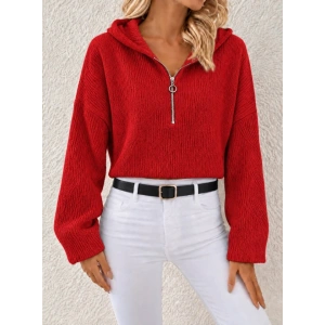 Kapüşonlu Fermuarlı Dokulu Sweatshirt