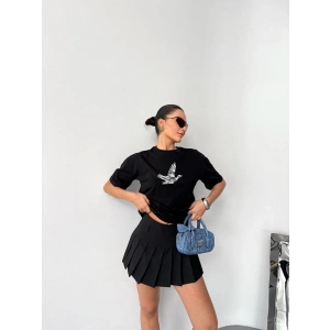 Kısa Kol Baskılı T-shirt - Siyah