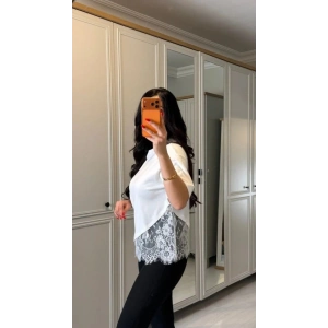 Kısa Kollu Bısıklet Yakalı Dantel Detaylı Vıskon ıkı ıplık Bluz