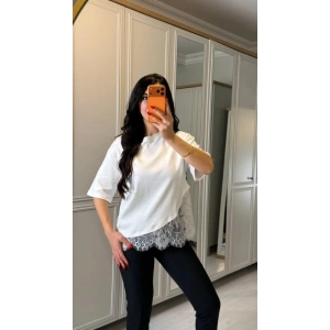 Kısa Kollu Bısıklet Yakalı Dantel Detaylı Vıskon ıkı ıplık Bluz