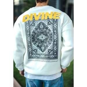Kışlık Bisiklet Yaka Baskılı SweatShirt - Beyaz