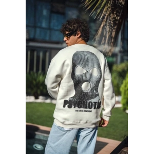 Kışlık Bisiklet Yaka Baskılı SweatShirt - Beyaz