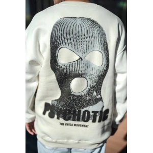 Kışlık Bisiklet Yaka Baskılı SweatShirt - Beyaz
