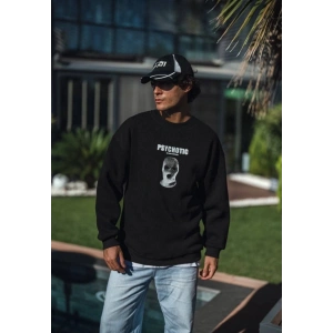 Kışlık Bisiklet Yaka Baskılı SweatShirt - Siyah