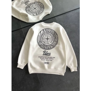 Kışlık Bisiklet Yaka Ön Ve Arka Baskılı SweatShirt - Beyaz