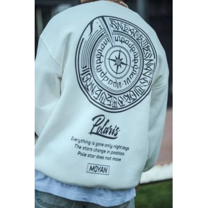 Kışlık Bisiklet Yaka Ön Ve Arka Baskılı SweatShirt - Beyaz