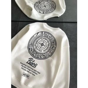 Kışlık Bisiklet Yaka Ön Ve Arka Baskılı SweatShirt - Beyaz