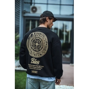 Kışlık Bisiklet Yaka Ön Ve Arka Baskılı SweatShirt - Siyah